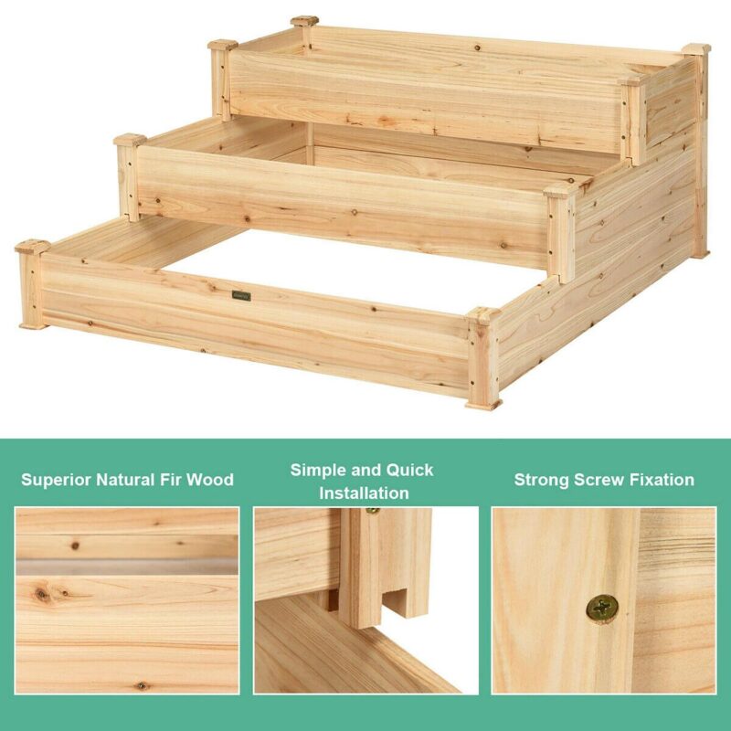 Costway 3 Tier Wooden Raised Vegetable Garden Bed Elevated Planter Kit Outdoor Gardening - Image 4