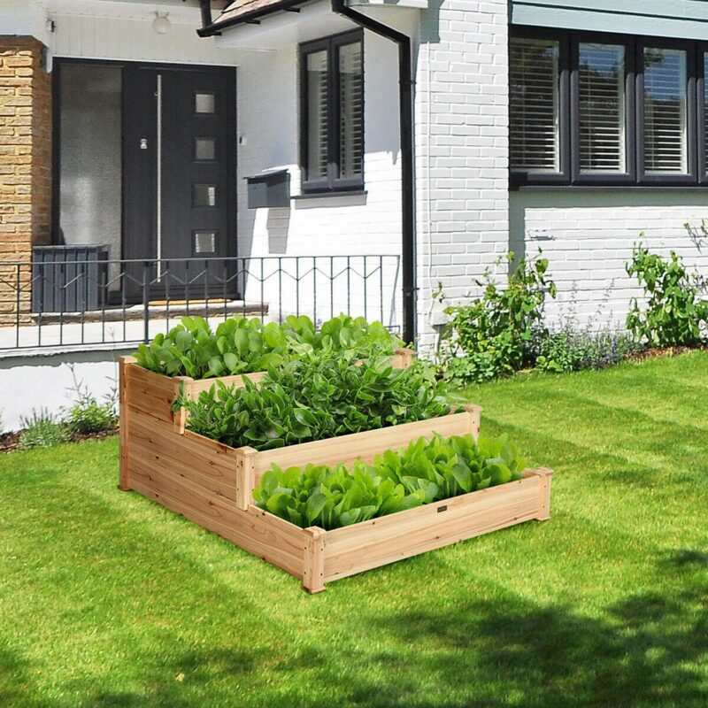 Costway 3 Tier Wooden Raised Vegetable Garden Bed Elevated Planter Kit Outdoor Gardening - Image 9