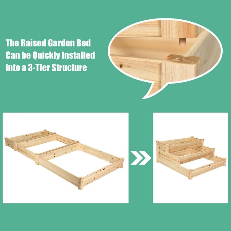 Costway 3 Tier Wooden Raised Vegetable Garden Bed Elevated Planter Kit Outdoor Gardening - Image 6