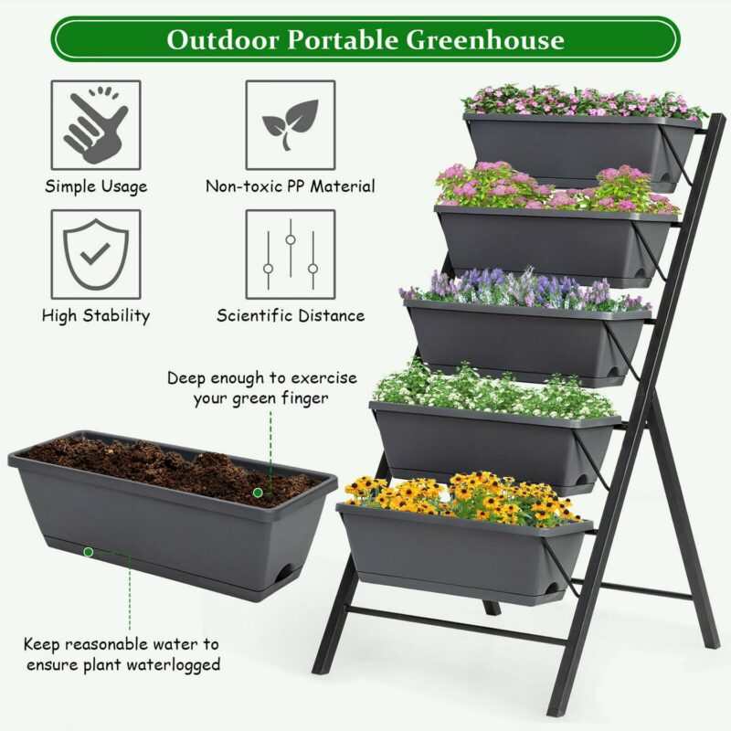 Costway 4 ft Vertical Raised Garden Bed 5-Tier Planter Box for Patio Balcony Flower Herb - Image 3
