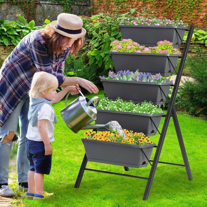 Costway 4 ft Vertical Raised Garden Bed 5-Tier Planter Box for Patio Balcony Flower Herb - Image 5