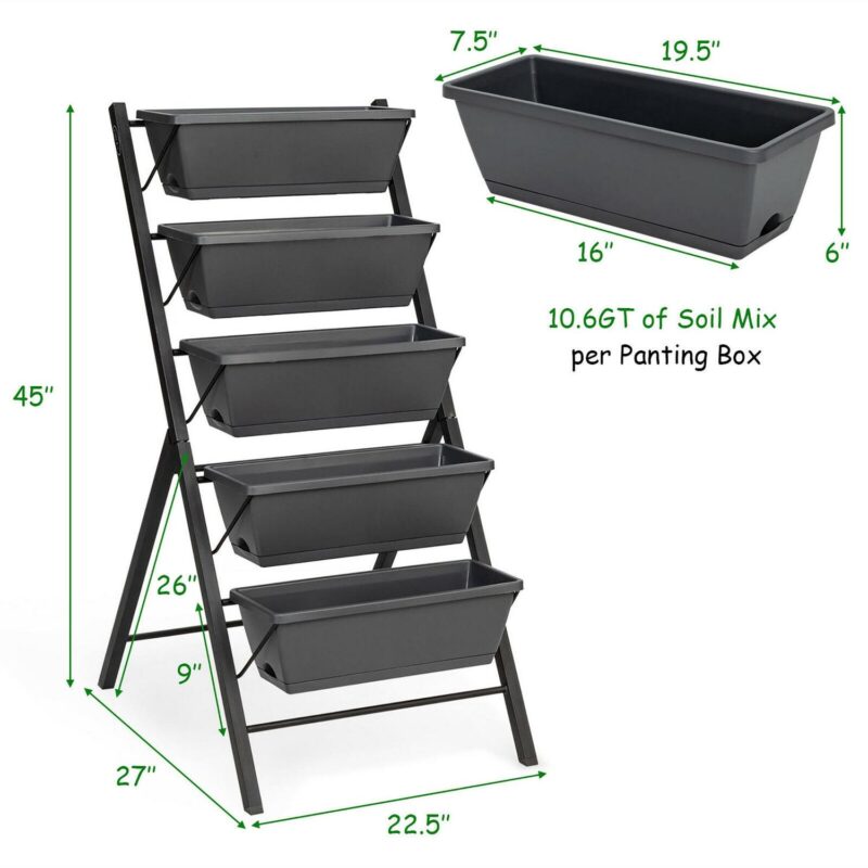 Costway 4 ft Vertical Raised Garden Bed 5-Tier Planter Box for Patio Balcony Flower Herb - Image 2
