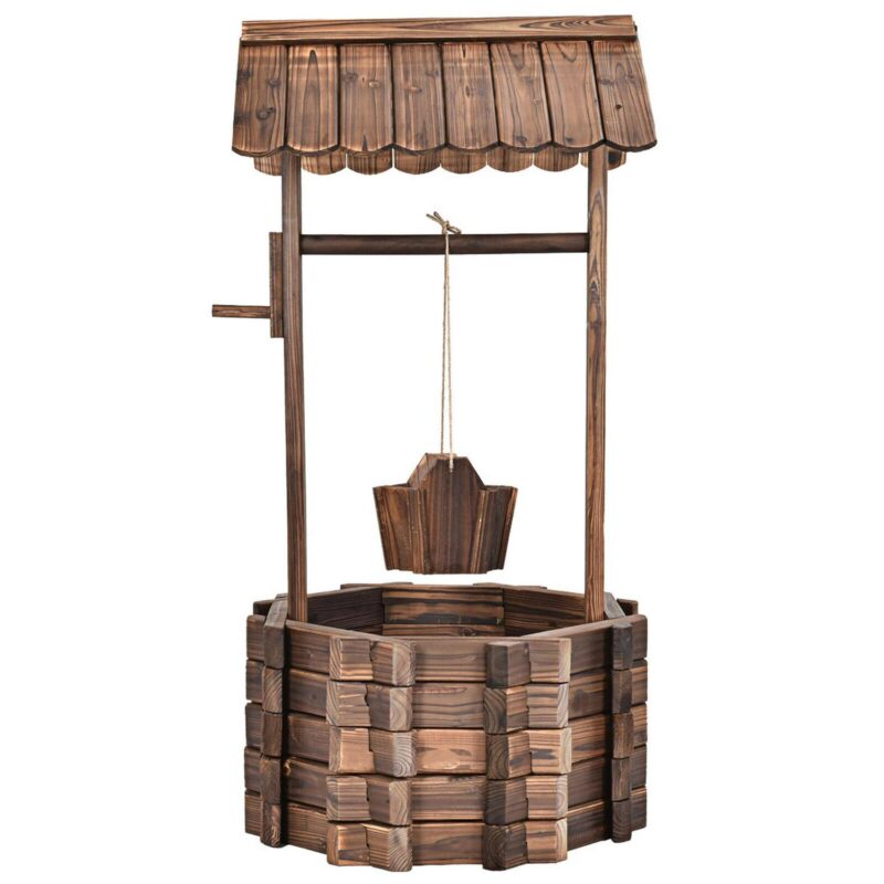 Costway Outdoor Wooden Wishing Well Bucket Flower Plants Planter Patio Garden Home Decor - Image 5