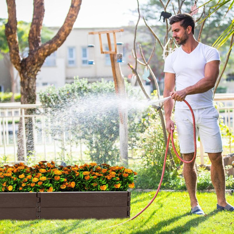 Costway Raised Garden Bed Set for Vegetable Flower Gardening Planter Brown - Image 8