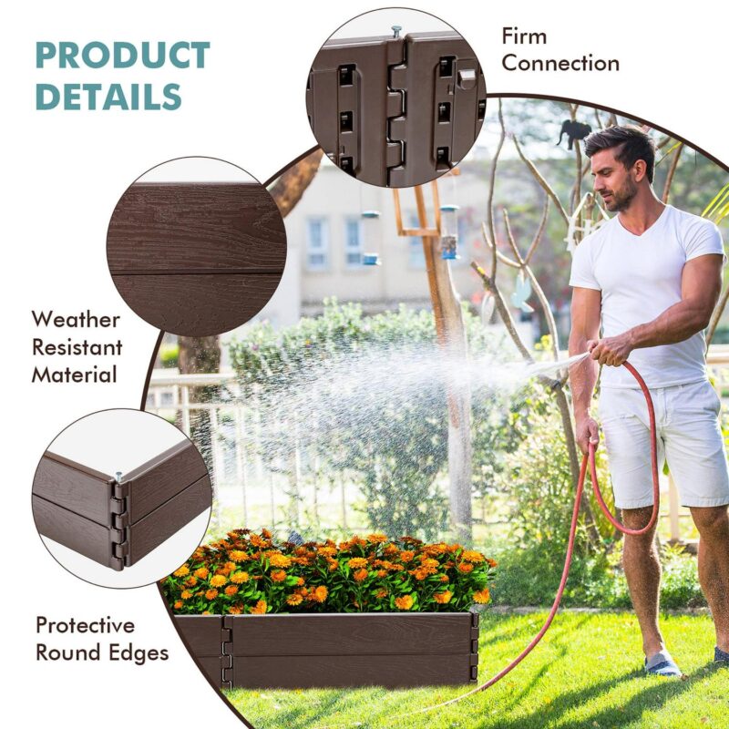 Costway Raised Garden Bed Set for Vegetable Flower Gardening Planter Brown - Image 6