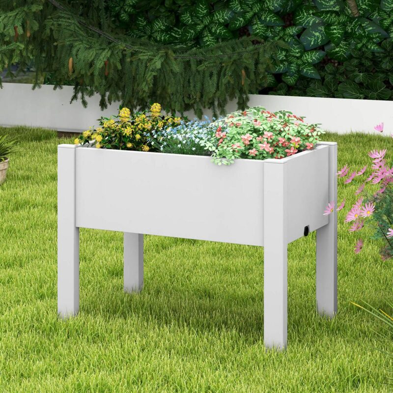 Costway Raised Garden Bed with Water Level Indicator Drainage Hole for Vegetables Outdoor White