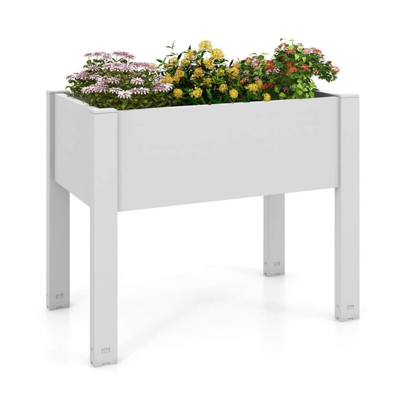 Costway Raised Garden Bed with Water Level Indicator Drainage Hole for Vegetables Outdoor White - Image 2