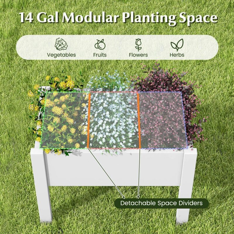 Costway Raised Garden Bed with Water Level Indicator Drainage Hole for Vegetables Outdoor White - Image 7