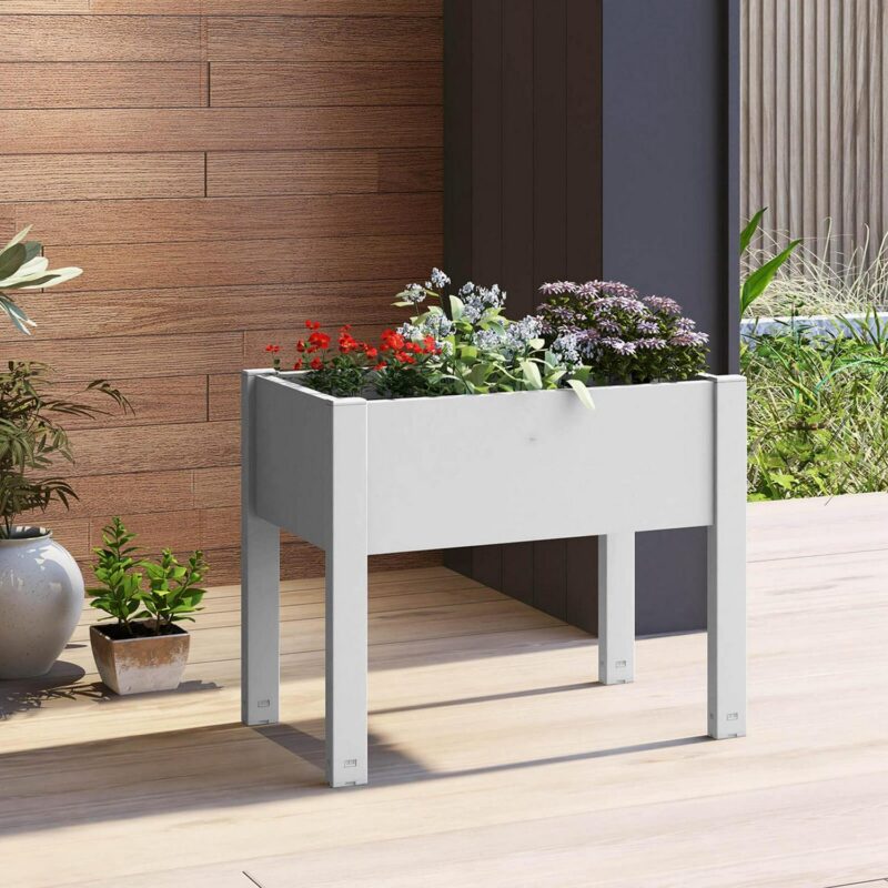 Costway Raised Garden Bed with Water Level Indicator Drainage Hole for Vegetables Outdoor White - Image 5