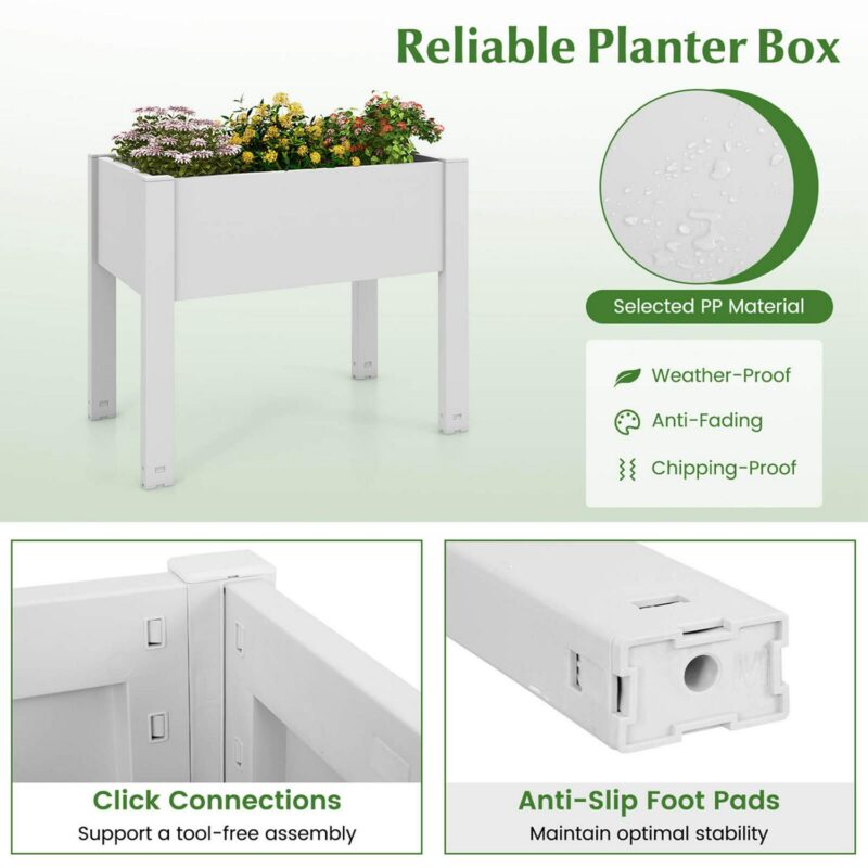 Costway Raised Garden Bed with Water Level Indicator Drainage Hole for Vegetables Outdoor White - Image 9