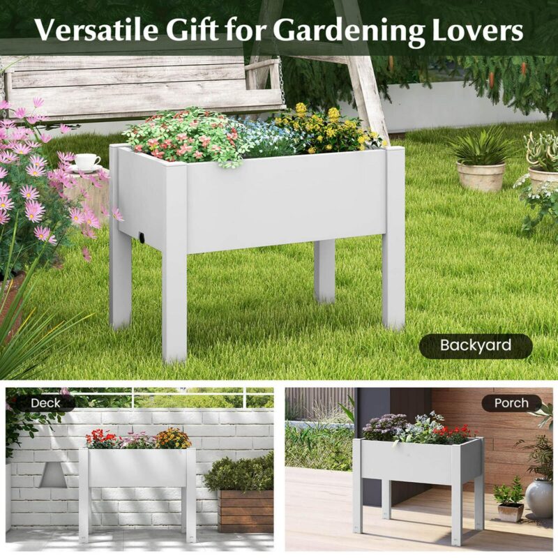 Costway Raised Garden Bed with Water Level Indicator Drainage Hole for Vegetables Outdoor White - Image 10