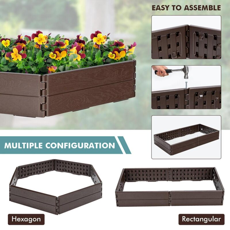 Costway Raised Garden Bed Set for Vegetable Flower Gardening Planter Brown - Image 9
