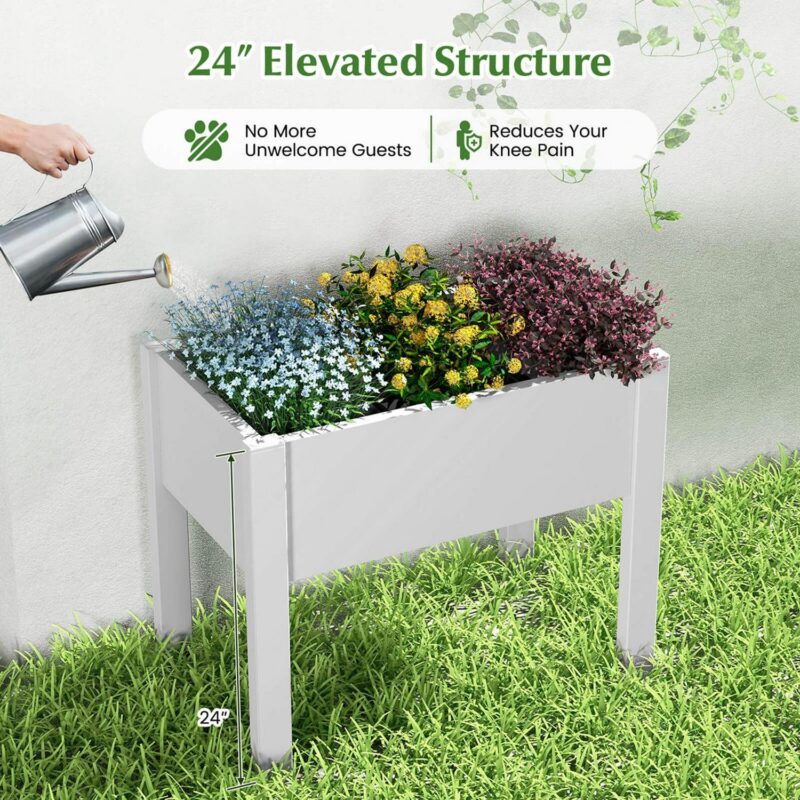 Costway Raised Garden Bed with Water Level Indicator Drainage Hole for Vegetables Outdoor White - Image 6