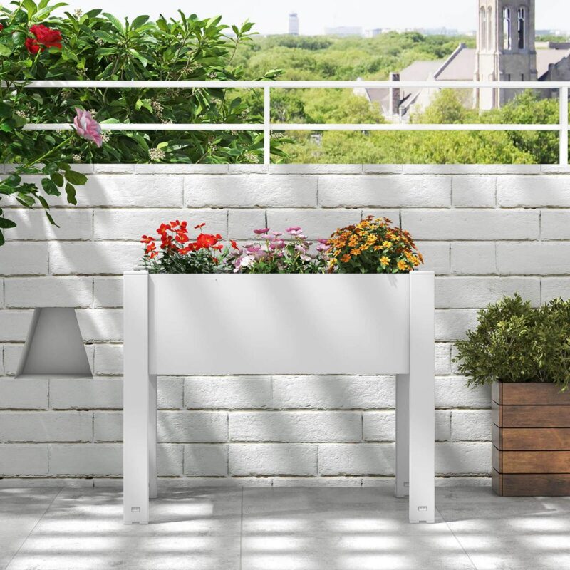 Costway Raised Garden Bed with Water Level Indicator Drainage Hole for Vegetables Outdoor White - Image 4