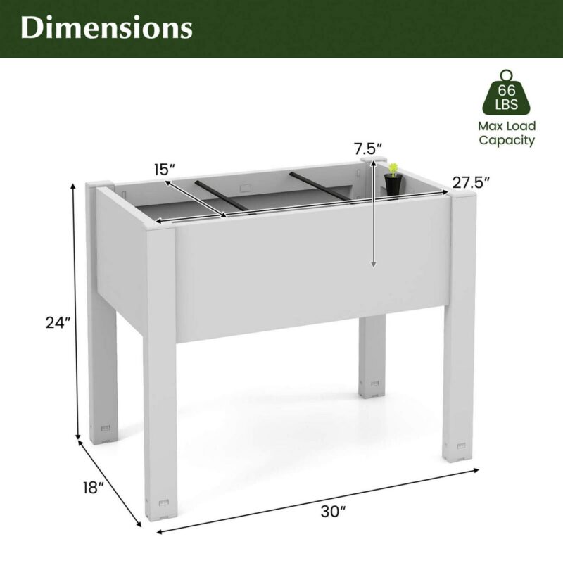 Costway Raised Garden Bed with Water Level Indicator Drainage Hole for Vegetables Outdoor White - Image 3