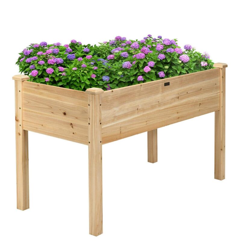 Costway Wooden Raised Vegetable Garden Bed Elevated Grow Vegetable Planter Natural - Image 9