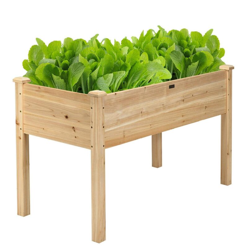 Costway Wooden Raised Vegetable Garden Bed Elevated Grow Vegetable Planter Natural