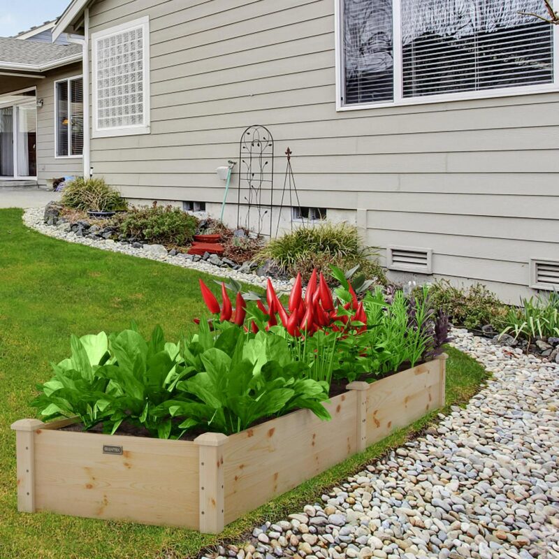 Costway Wooden Raised Garden Bed Outdoor Wood Planter Box for Vegetables Flowers Fruit - Image 2
