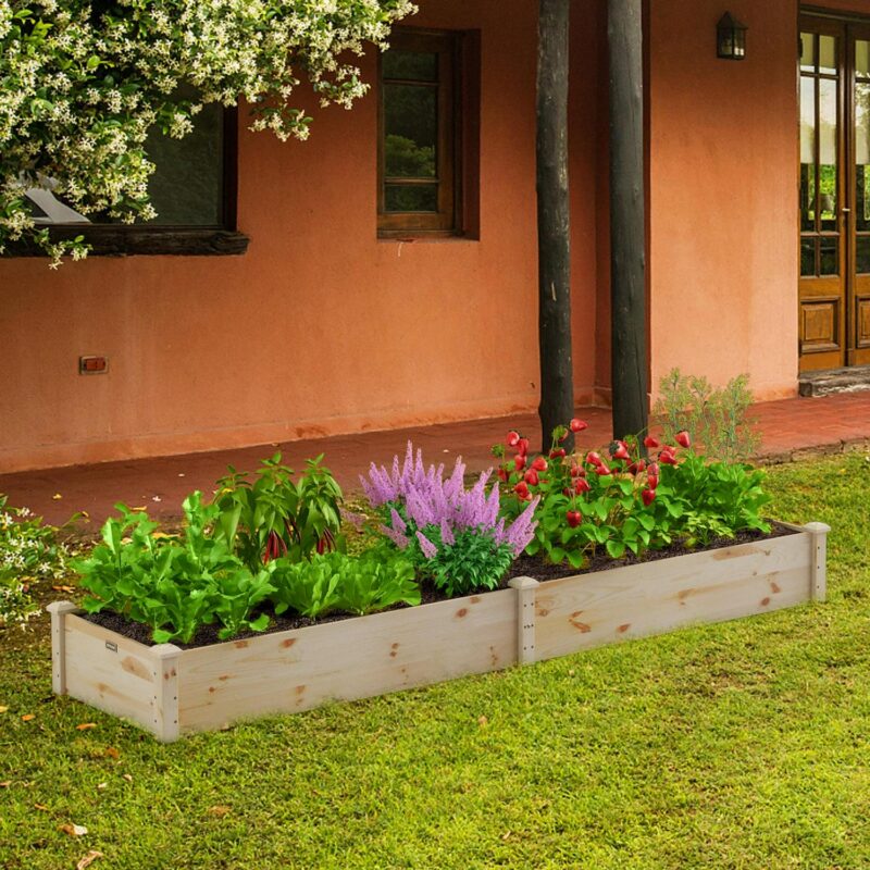 Costway Wooden Raised Garden Bed Outdoor Wood Planter Box for Vegetables Flowers Fruit - Image 4