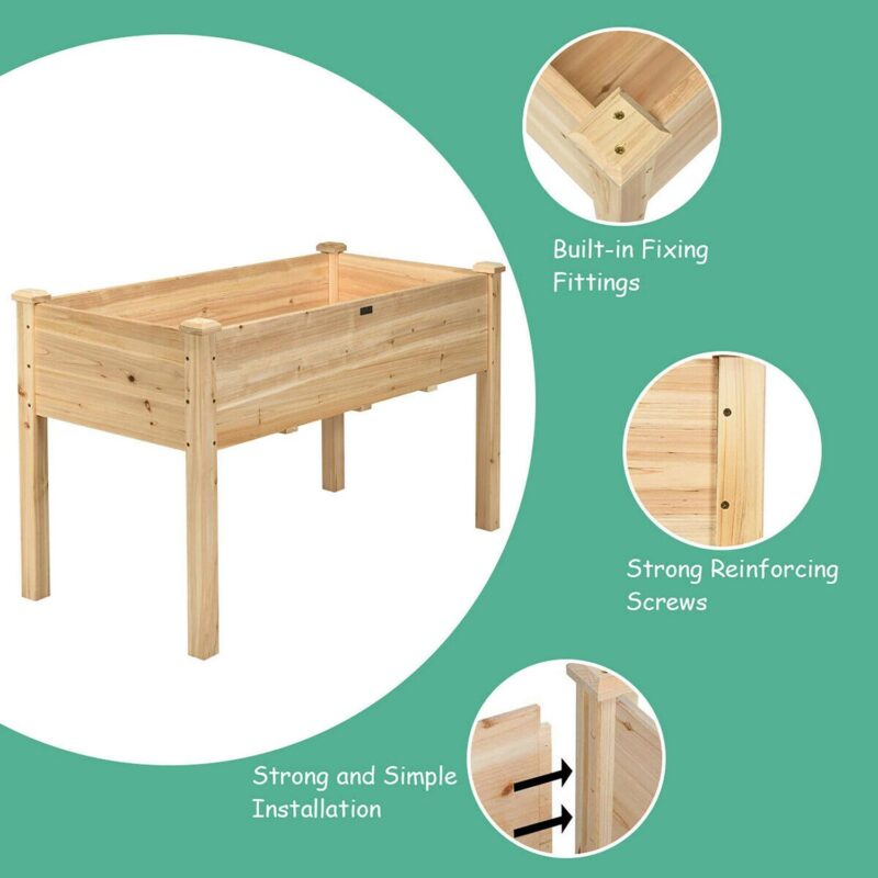 Costway Wooden Raised Vegetable Garden Bed Elevated Grow Vegetable Planter Natural - Image 4