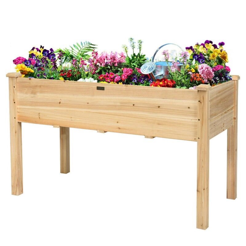 Costway Wooden Raised Vegetable Garden Bed Elevated Grow Vegetable Planter Natural - Image 10