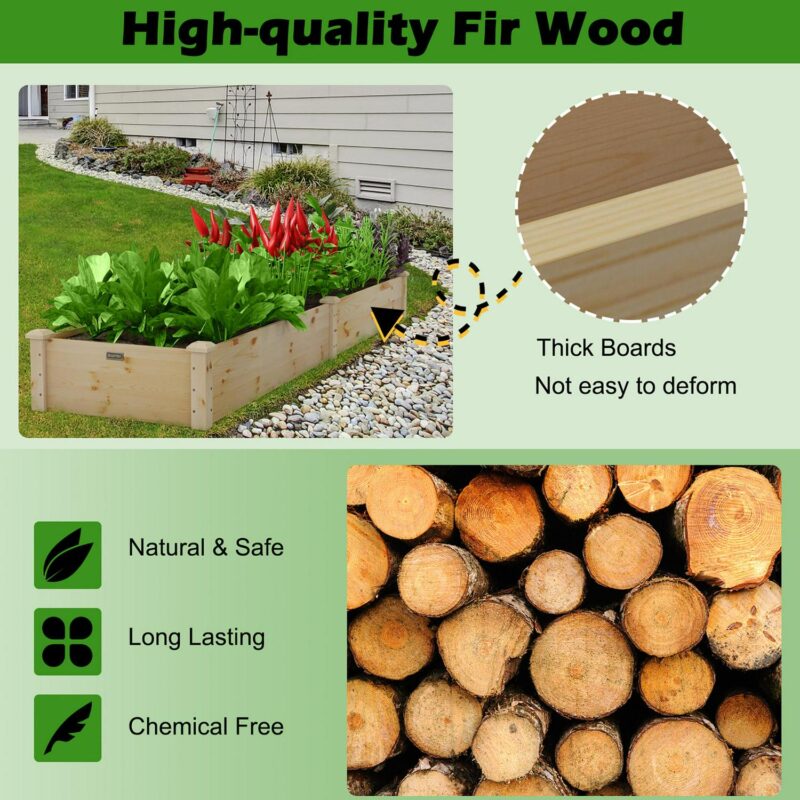 Costway Wooden Raised Garden Bed Outdoor Wood Planter Box for Vegetables Flowers Fruit - Image 7