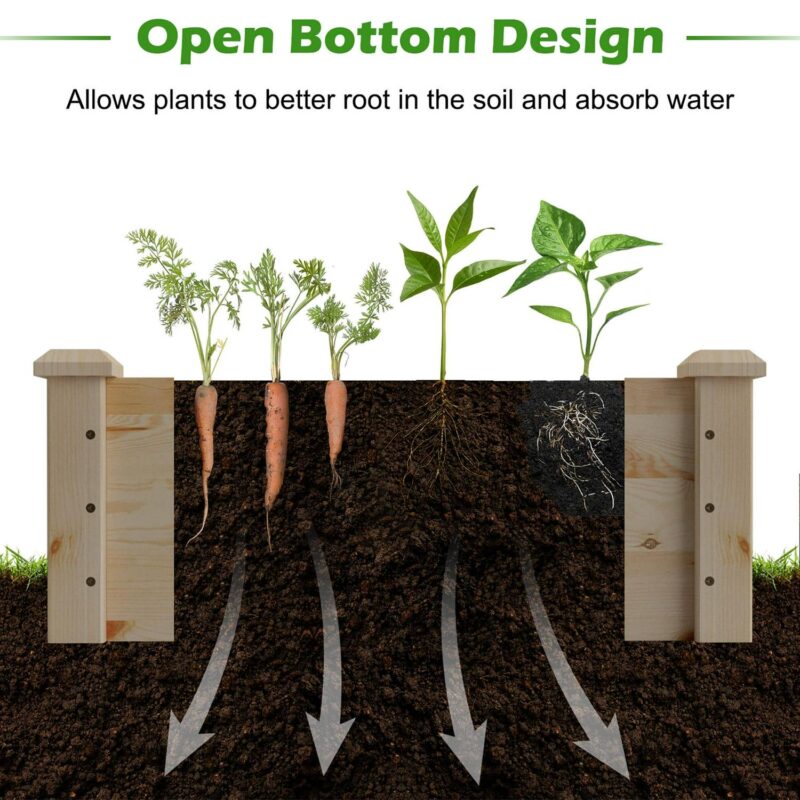 Costway Wooden Raised Garden Bed Outdoor Wood Planter Box for Vegetables Flowers Fruit - Image 6