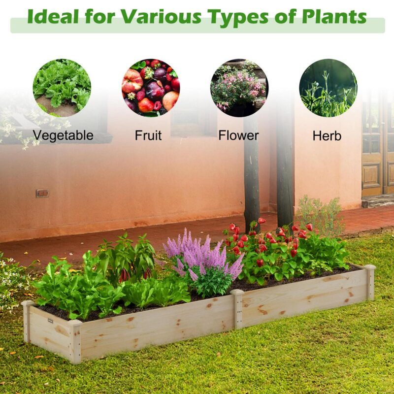 Costway Wooden Raised Garden Bed Outdoor Wood Planter Box for Vegetables Flowers Fruit - Image 5