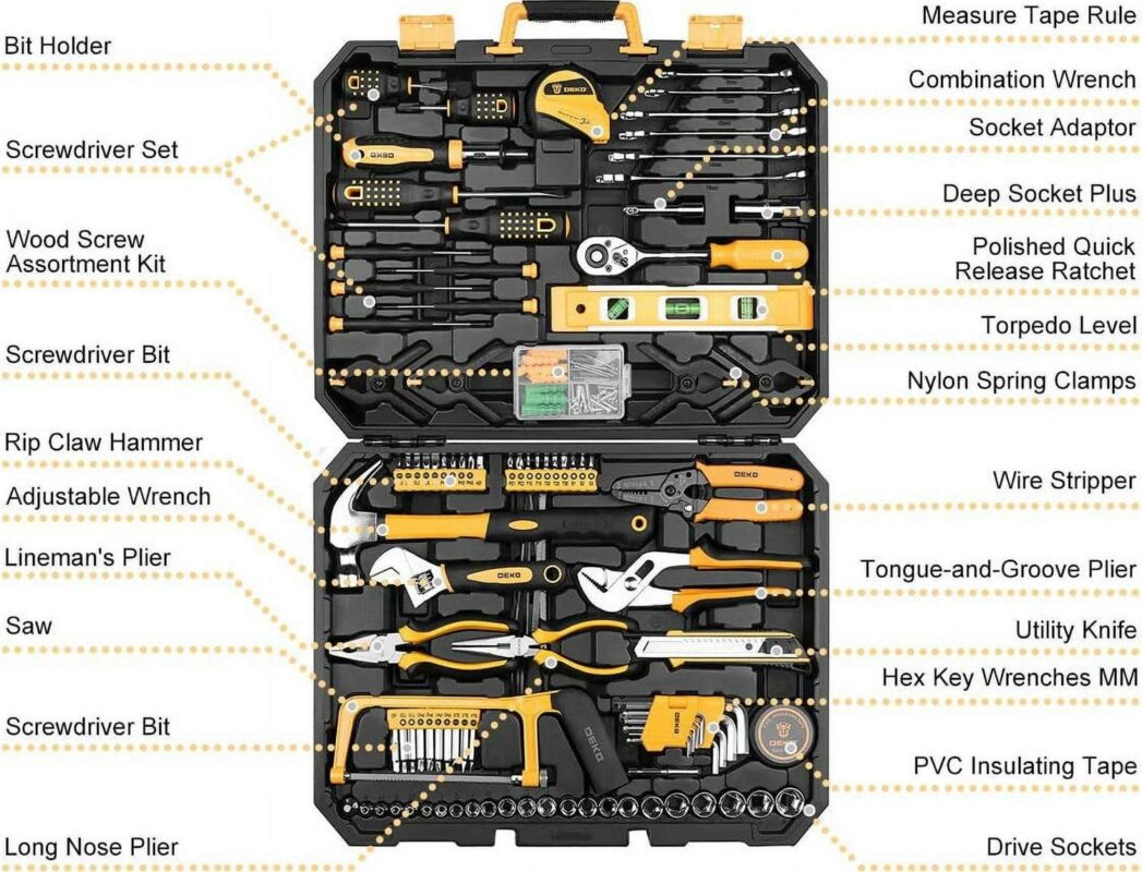 DEKOPRO 228 Piece Socket Wrench Auto Repair Tool Combination Package Mixed Tool Set Hand Tool Kit with Plastic Toolbox Storage Case - Image 2