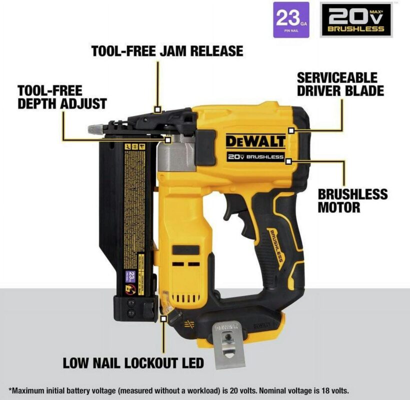 DEWALT ATOMIC Compact Seriesa c 20V MAX* Brushless Cordless 23 Ga. Pin Nailer (Tool Only) (DCN623B) - Image 3
