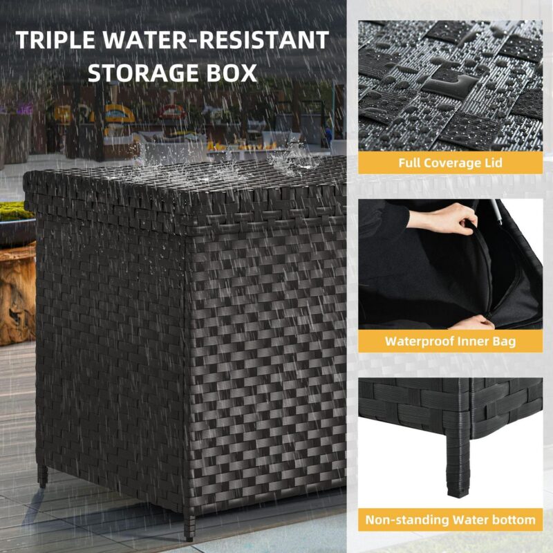 DWVO Outdoor Patio Deck Storage Box, Extra Large, 170 Gallon Wicker Deck Box Rattan Storage Bin, Black - Image 6