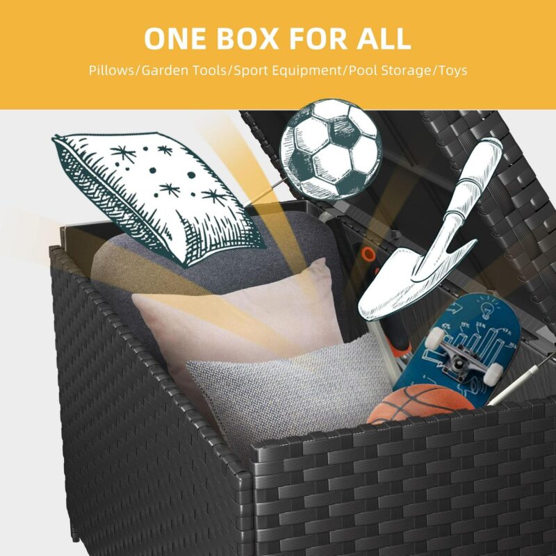 DWVO Outdoor Patio Deck Storage Box, Extra Large, 170 Gallon Wicker Deck Box Rattan Storage Bin, Black - Image 8