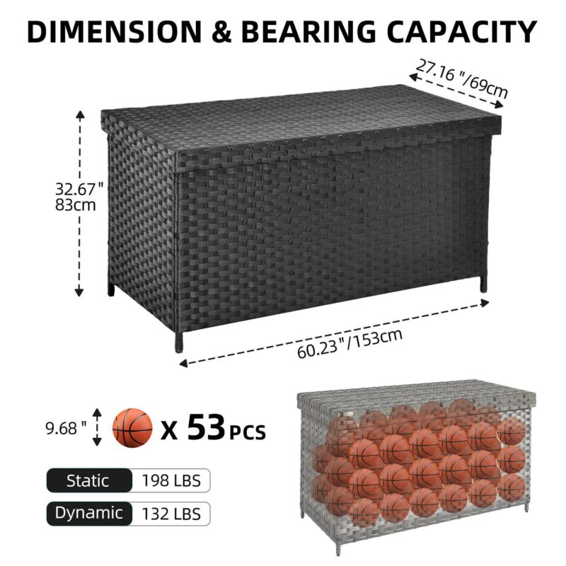 DWVO Outdoor Patio Deck Storage Box, Extra Large, 170 Gallon Wicker Deck Box Rattan Storage Bin, Black - Image 5