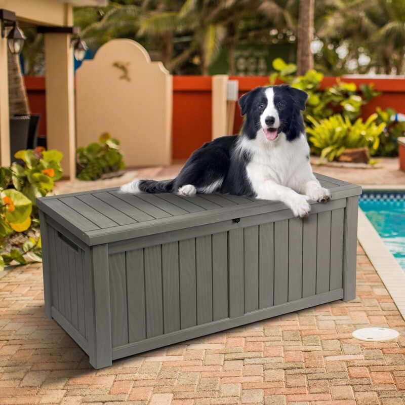 DWVO Outdoor Storage Deck Box Backyard Patio Big Container Box Weatherproof Brown - Image 7