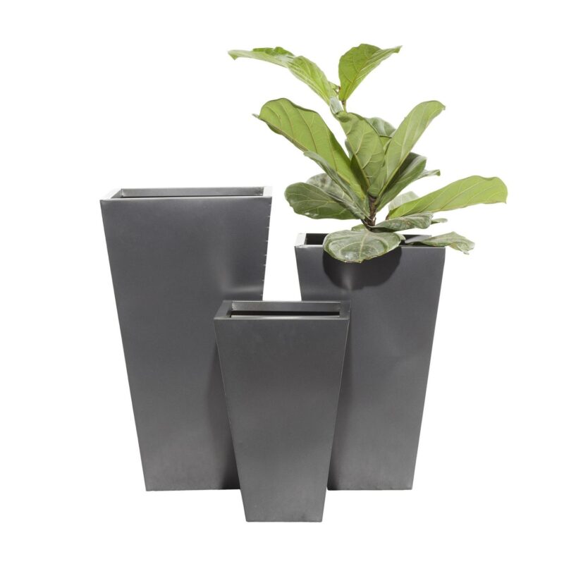 DecMode 17 , 21 , 25 H Light Weight Minimalistic Dark Gray Metal Geometric Planter with Tapered Base (3 Count)
