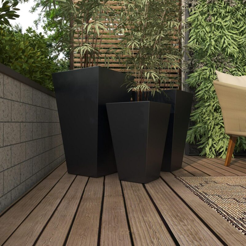 DecMode 17 , 21 , 25 H Light Weight Minimalistic Dark Gray Metal Geometric Planter with Tapered Base (3 Count) - Image 9