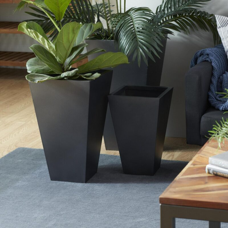 DecMode 17 , 21 , 25 H Light Weight Minimalistic Dark Gray Metal Geometric Planter with Tapered Base (3 Count) - Image 2