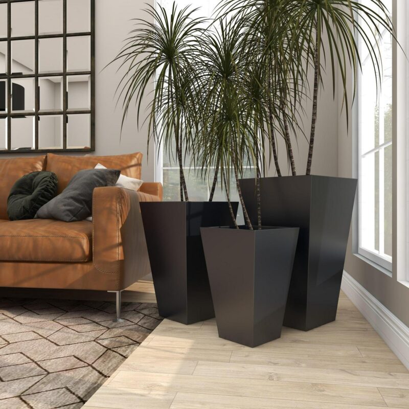 DecMode 17 , 21 , 25 H Light Weight Minimalistic Dark Gray Metal Geometric Planter with Tapered Base (3 Count) - Image 8