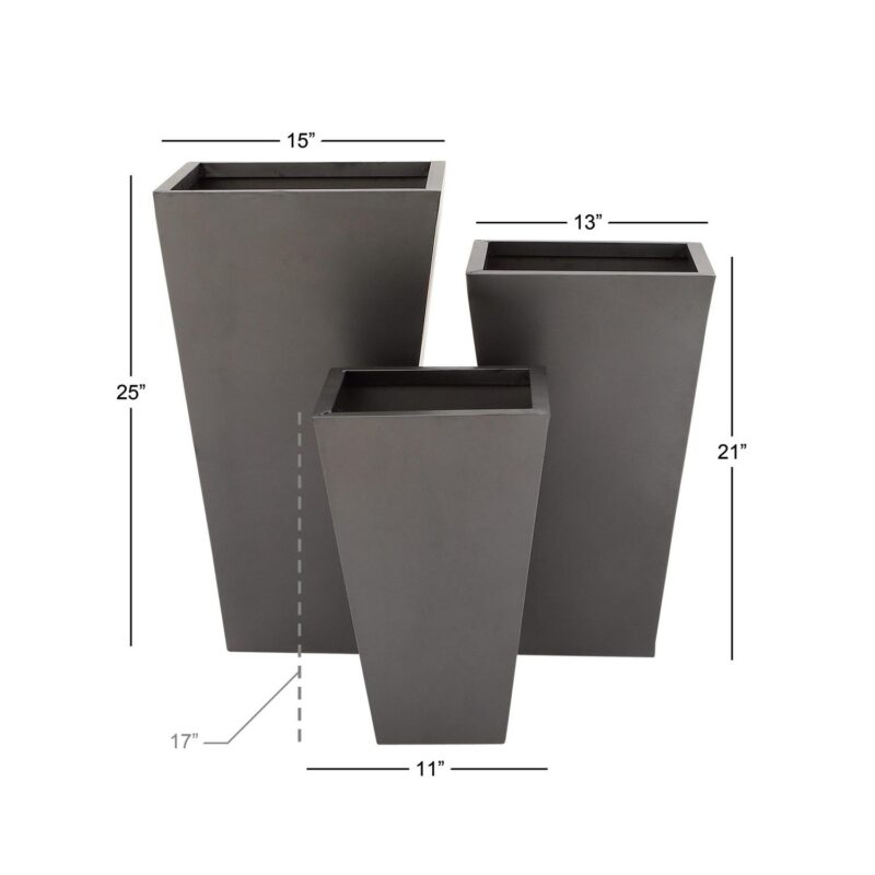 DecMode 17 , 21 , 25 H Light Weight Minimalistic Dark Gray Metal Geometric Planter with Tapered Base (3 Count) - Image 3