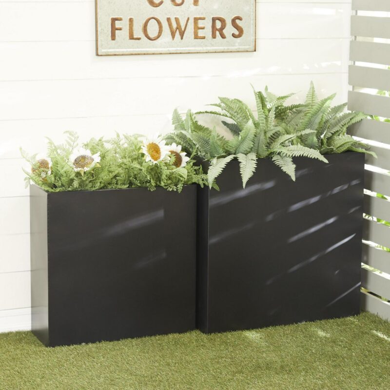 DecMode 28 , 24 H Black Metal Planter (2 Count) - Image 2