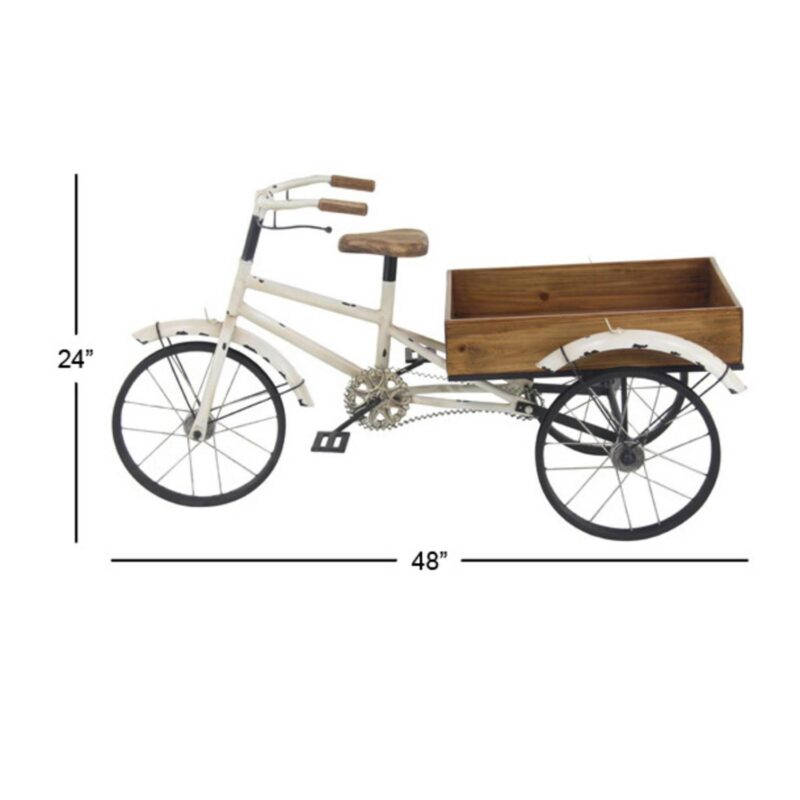 DecMode 48  x 24  x 24  White Metal Indoor Outdoor Bike Plantstand with Brown Wood Accents - Image 3