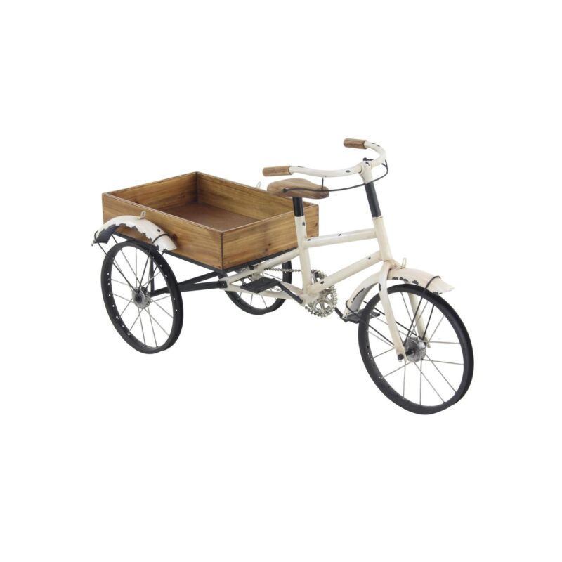 DecMode 48  x 24  x 24  White Metal Indoor Outdoor Bike Plantstand with Brown Wood Accents - Image 6