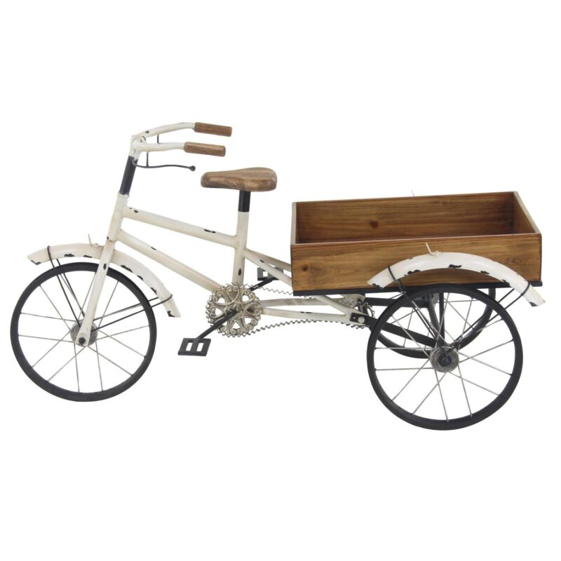 DecMode 48  x 24  x 24  White Metal Indoor Outdoor Bike Plantstand with Brown Wood Accents