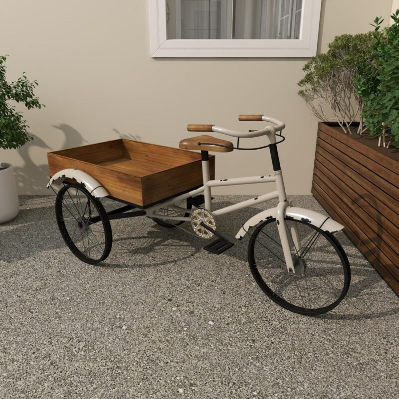 DecMode 48  x 24  x 24  White Metal Indoor Outdoor Bike Plantstand with Brown Wood Accents - Image 9