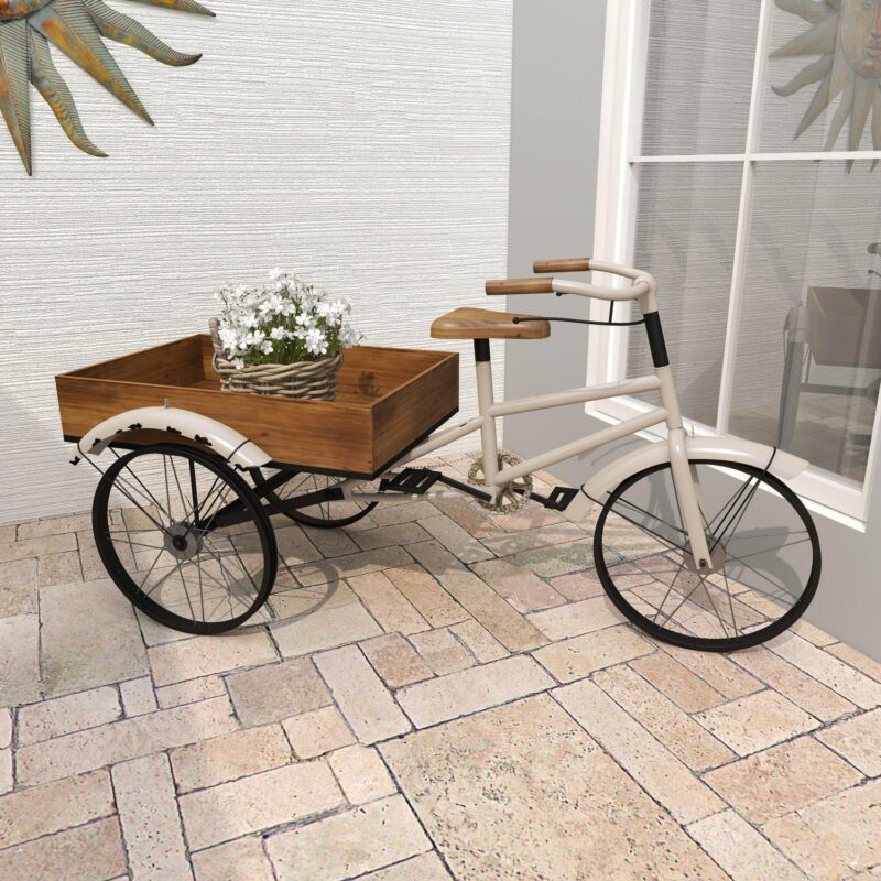 DecMode 48  x 24  x 24  White Metal Indoor Outdoor Bike Plantstand with Brown Wood Accents - Image 10