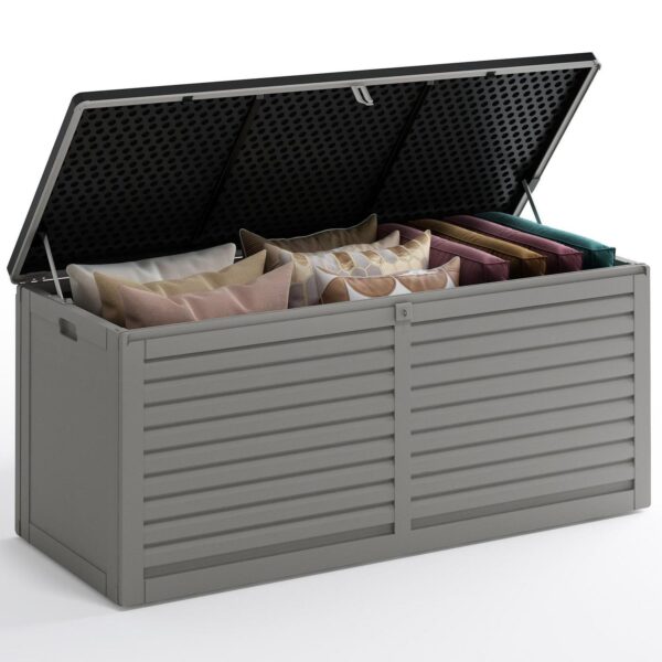 Deck Boxes 130 Gallon, Upgraded Resin Large Backyard Outdoor Storage Deck Box Waterproof, Lockable Indoor Outdoor Storage Container for Patio Furniture Cushions Garden Tools, Gray