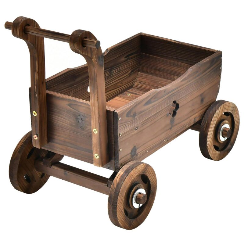 Decorative Wagon Cart Plant Flower Pot Stand Wooden Raised Garden Planter Box - Image 12