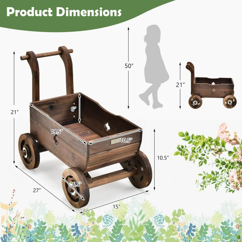 Decorative Wagon Cart Plant Flower Pot Stand Wooden Raised Garden Planter Box - Image 3