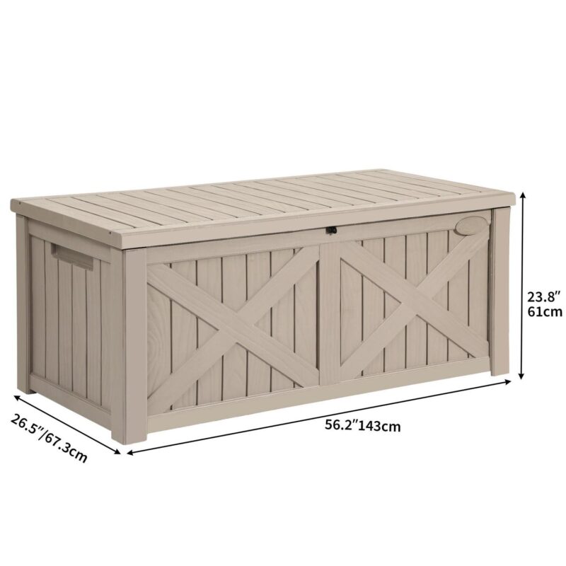 Dextrus 120 Gallon Large Patio Deck Box, Upgraded Resin Outdoor Storage Boxes w/Flexible Divider and Storage Net, Waterproof&Lockable, Light Brown - Image 2