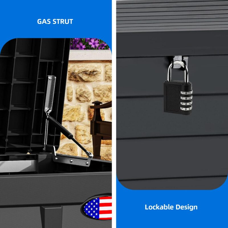 Dextrus 120 Gallon Large Lockable Deck Box,Outdoor Resin Louvered Storage box with Stickers,for Patio, Waterproof, Lockable,Black - Image 5
